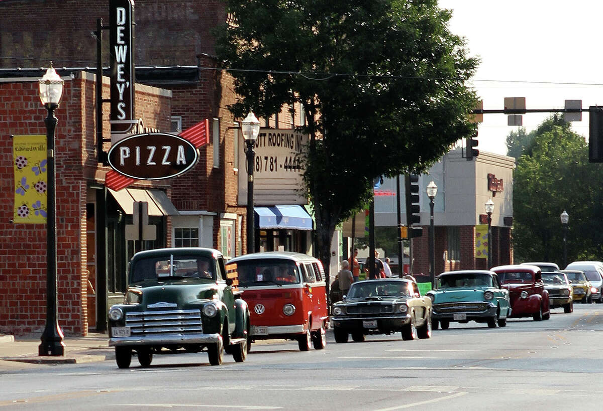 In this winning photo from 2019, a Chevrolet 3100 Stepside Pickup leads the way east down Vandalia Avenue toward Buchanan Street. This year, the Route 66 is June 11.