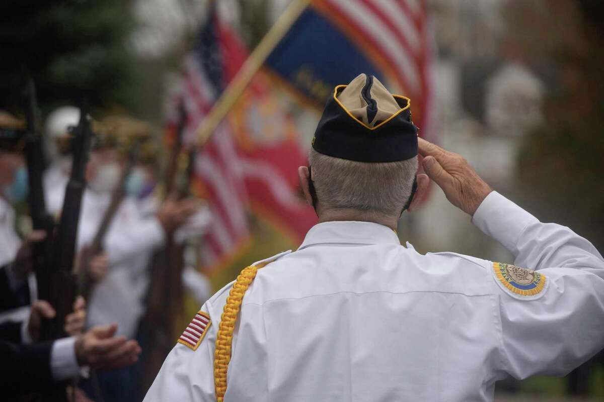 American Legion Post 78 Veterans Day Ceremony at Lounsbury House, Ridgefield, Conn. Wednesday, November 11, 2020. Volunteers are needed to decorate veterans’ graves for Memorial Day.