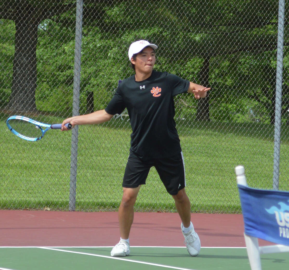 Jade Dynamic in action during the Class 2A Edwardsville Sectional semifinals. He and doubles teammate Michael Karibian repeated as sectional champions. 