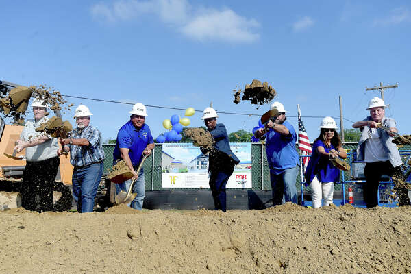 A groundbreaking ceremony was held at Hamshire-Fannett High School Monday. Photo made Monday, May 23, 2022. Kim Brent/The Enterprise