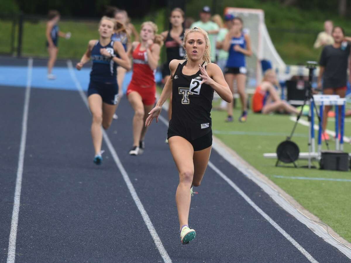 Trumbull’s Kali Holden in the 800-meter run at the FCIAC girls outdoor track championships on Monday in Wilton.