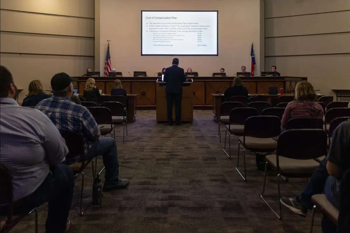 Visitors attended a Keller ISD school board meeting on April 25.