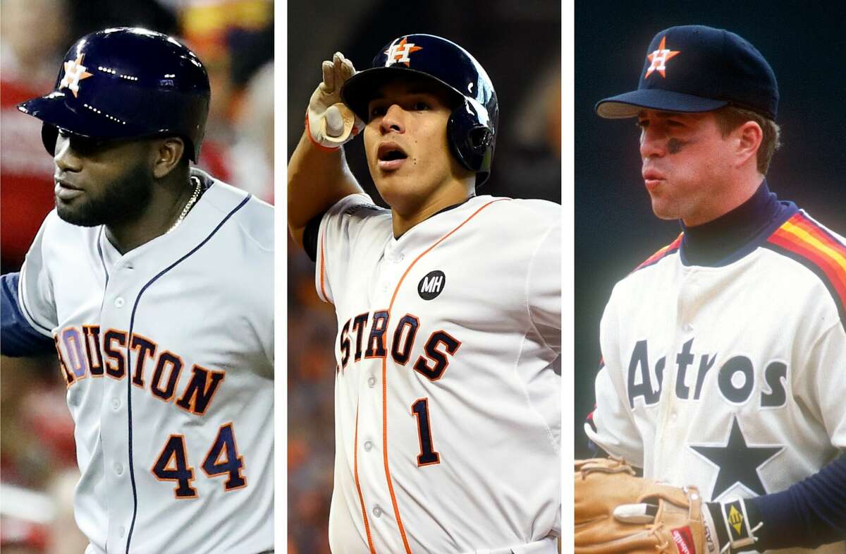 Yordan Alvarez (left), Carlos Correa (center), Jeff Bagwell (right) are the only Astros players to be named Rookie of the Year.