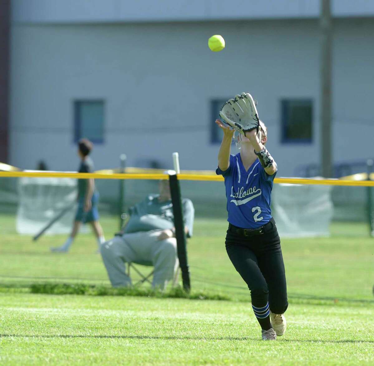 Fairfield Ludlow’s Della Jackson pulls in a fly ball against Danbury on May 17.