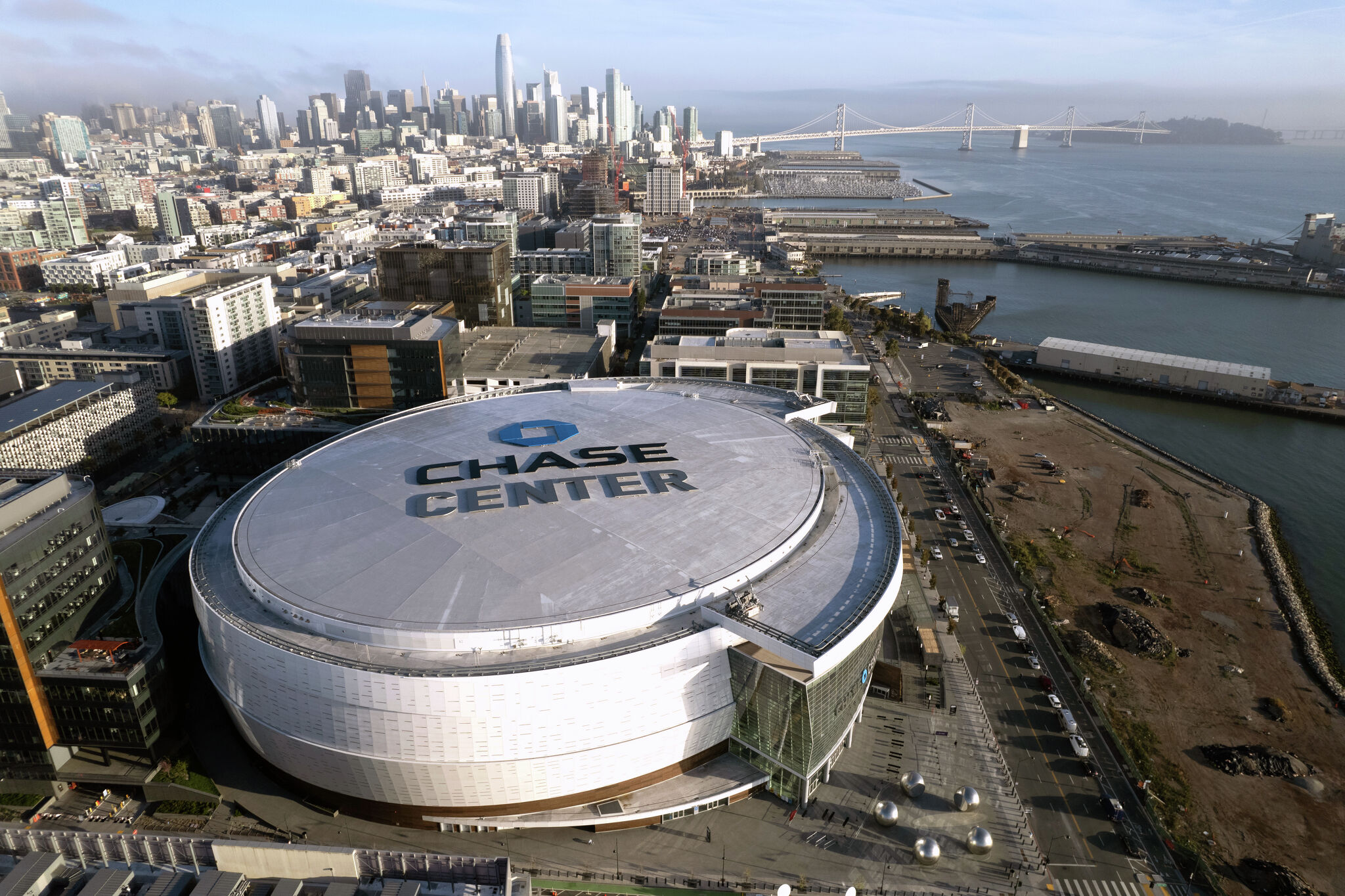 Aerial View Of The Chase Center Warriors Arena And The San