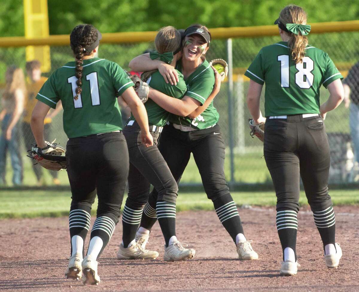 Shenendehowa celebrates after defeating Ballston Spa during a Class AA semifinal softball game held at Luther Forest Athletic Fields on Tuesday, May 24, 2022 in Malta, N.Y.