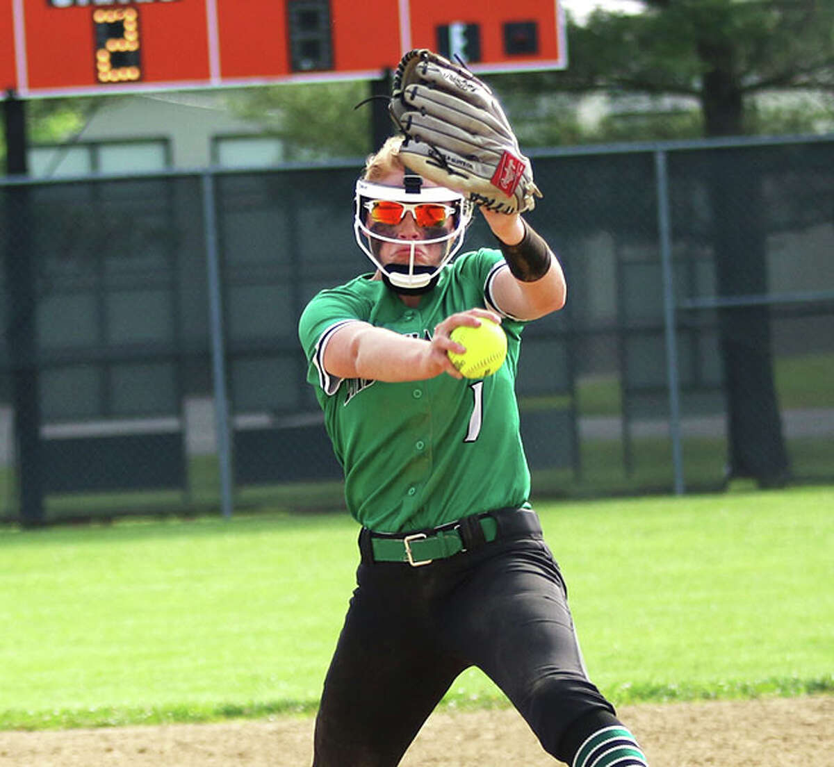 Carrollton freshman Lauren Flowers pitches against Marissa on Tuesday in a semifinal at the Marissa Class 1A Sectional.