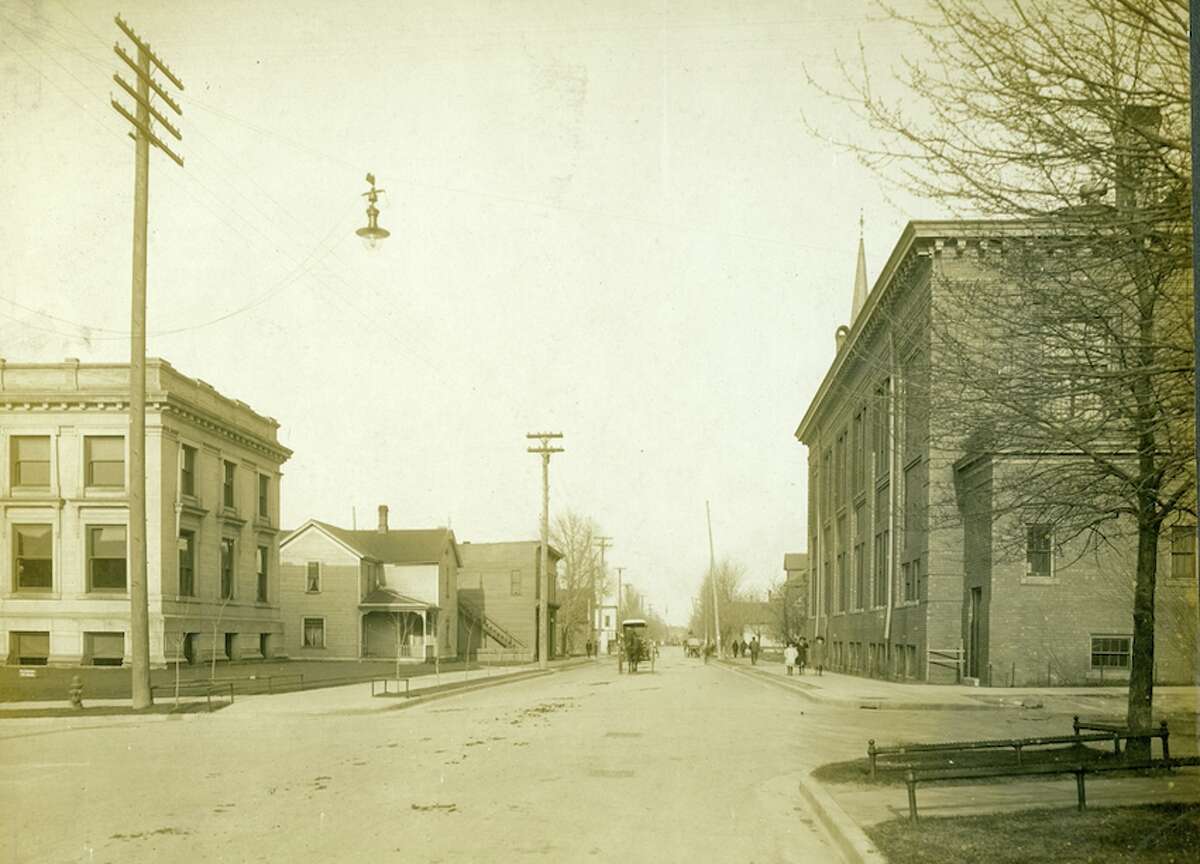 This photo shows a view from the corner of Maple and First streets circa 1910.