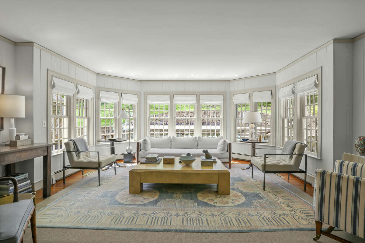 The living room of the home at 215 Cross Ridge Road in New Canaan, Conn. 