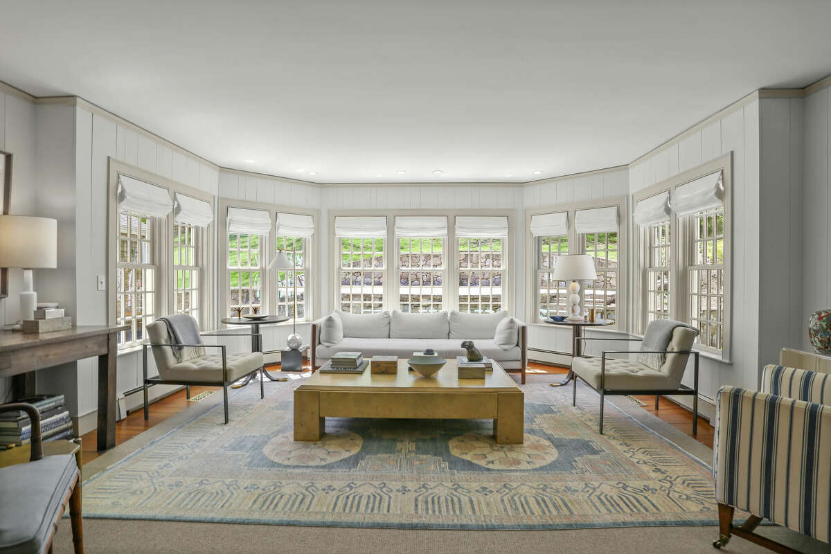 The living room in the home on 215 Cross Ridge Road in New Canaan, Conn.