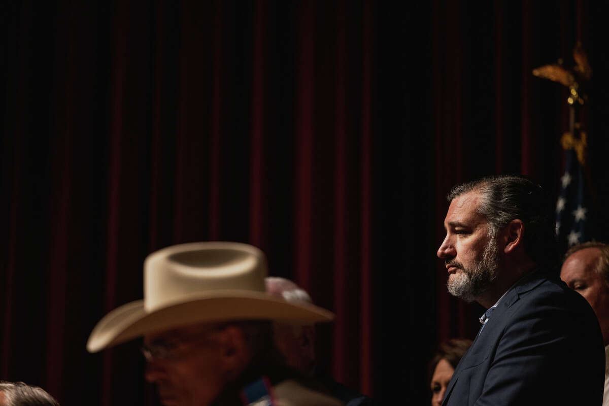 UVALDE, TX - MAY 25: U.S. Sen. Ted Cruz (R-TX) looks on during a press conference at Uvalde High School on May 25, 2022 in Uvalde, Texas. On May 24, 21 people were killed, including 19 children, during a mass shooting at Robb Elementary School. The shooter, identified as 18-year-old Salvador Ramos, was reportedly killed by law enforcement. (Photo by Jordan Vonderhaar/Getty Images)