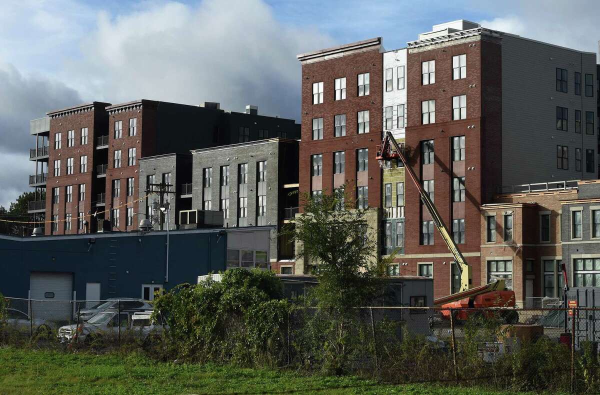 Olive & Wooster Apartments under construction across from Wooster Street in New Haven on October 27, 2021.