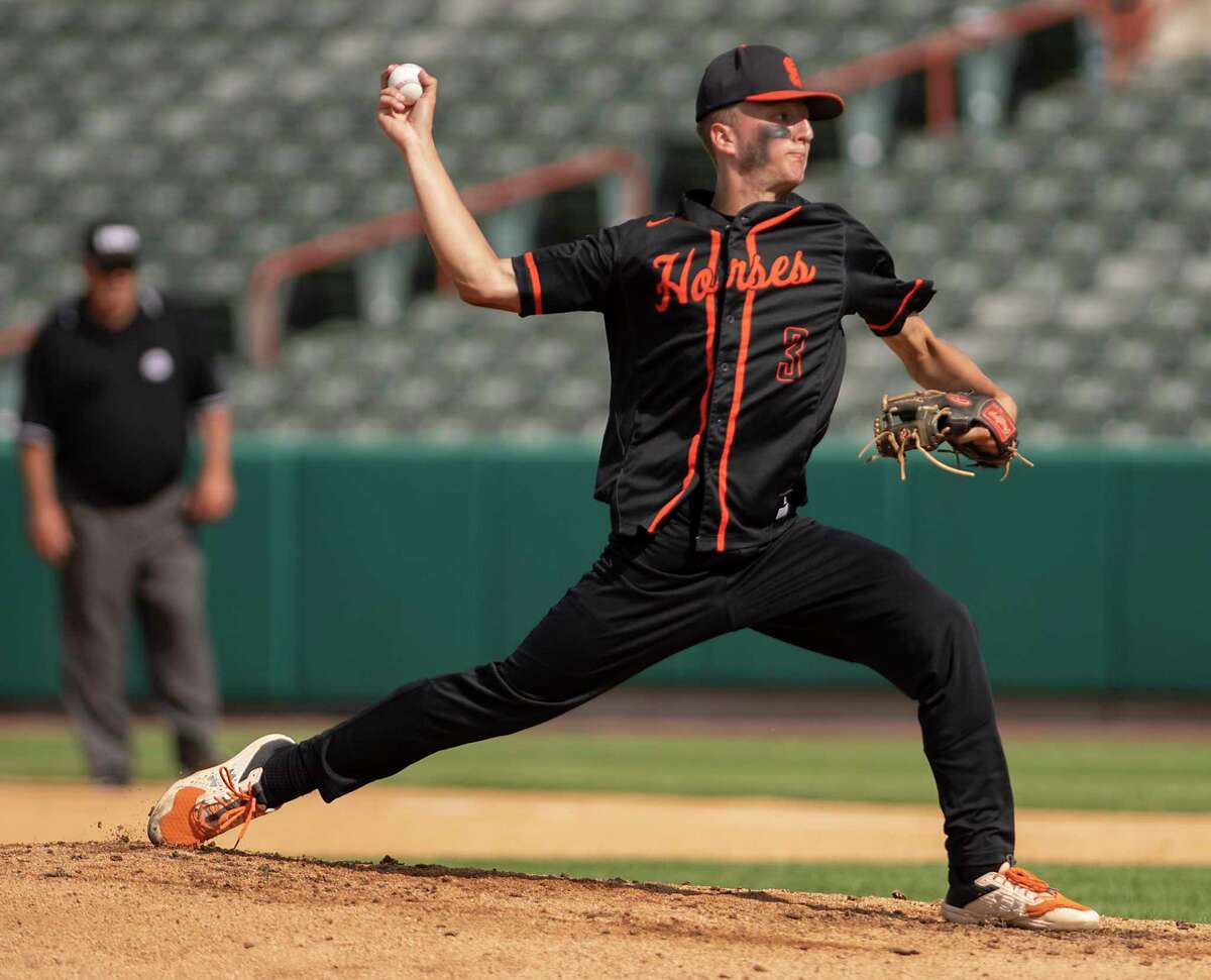 Schuylerville pitcher Ryan Dow throws the ball during the Class B baseball final against Ichabod Crane at Joe Bruno Stadium on Wednesday, May 25, 2022 in Troy, N.Y.
