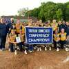 Members of the East Haven softball team celebrate after defeating Law 6-1 Wednesday in the SCC tournament championship game.