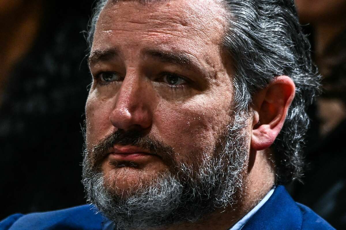 US Senator Ted Cruz, a Republican from Texas, looks on as he attends a vigil for the victims of the mass shooting at Robb Elementary School in Uvalde, Texas on May 25, 2022.