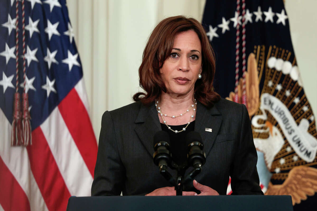 U.S. Vice President Kamala Harris gives remarks at an executive order signing event for police reform in the East Room of the White House on May 25, 2022 in Washington, DC. 