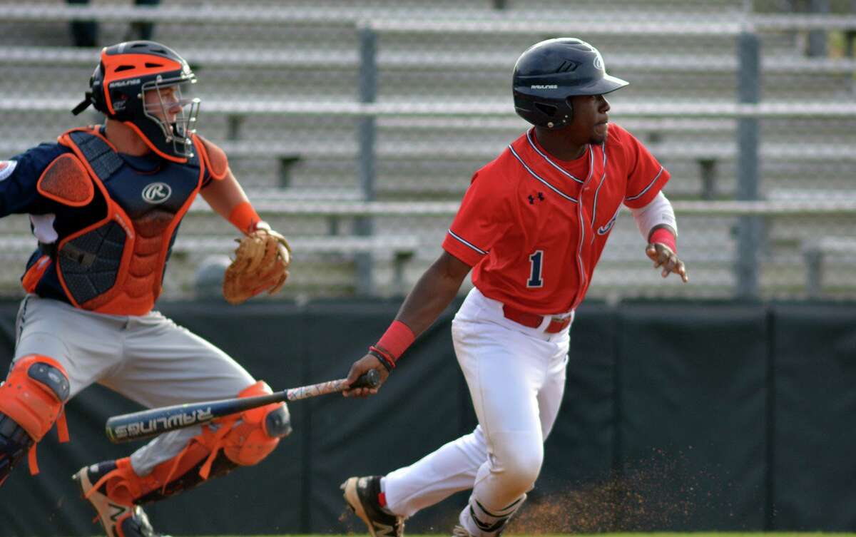 Atascocita junior outfielder Payton Harden works at the plate against Seven Lakes and senior catcher Kaleb Thompson during their matchup in the Clear Creek ISD Varsity Baseball Tournament at Clear Springs High School on March 2, 2017. (Photo by Jerry Baker/Freelance)
