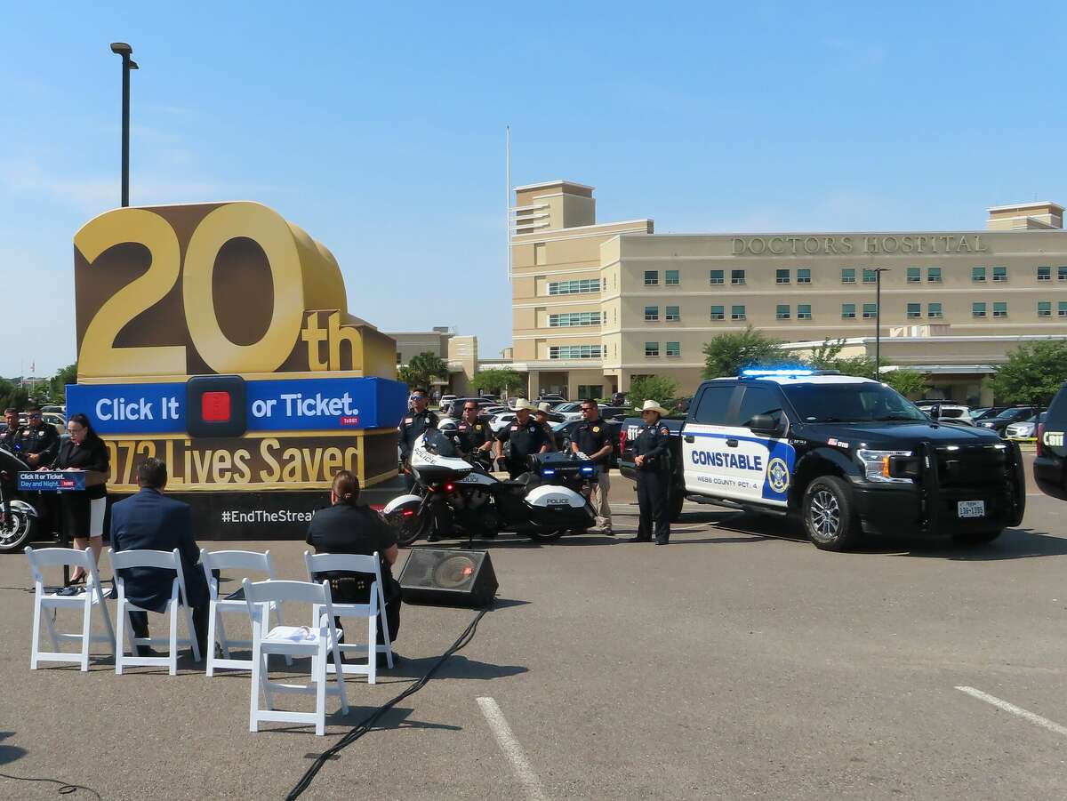 Pictured is the press conference for the 20th Click it or Ticket campaign in Laredo outside Doctors Hospital.