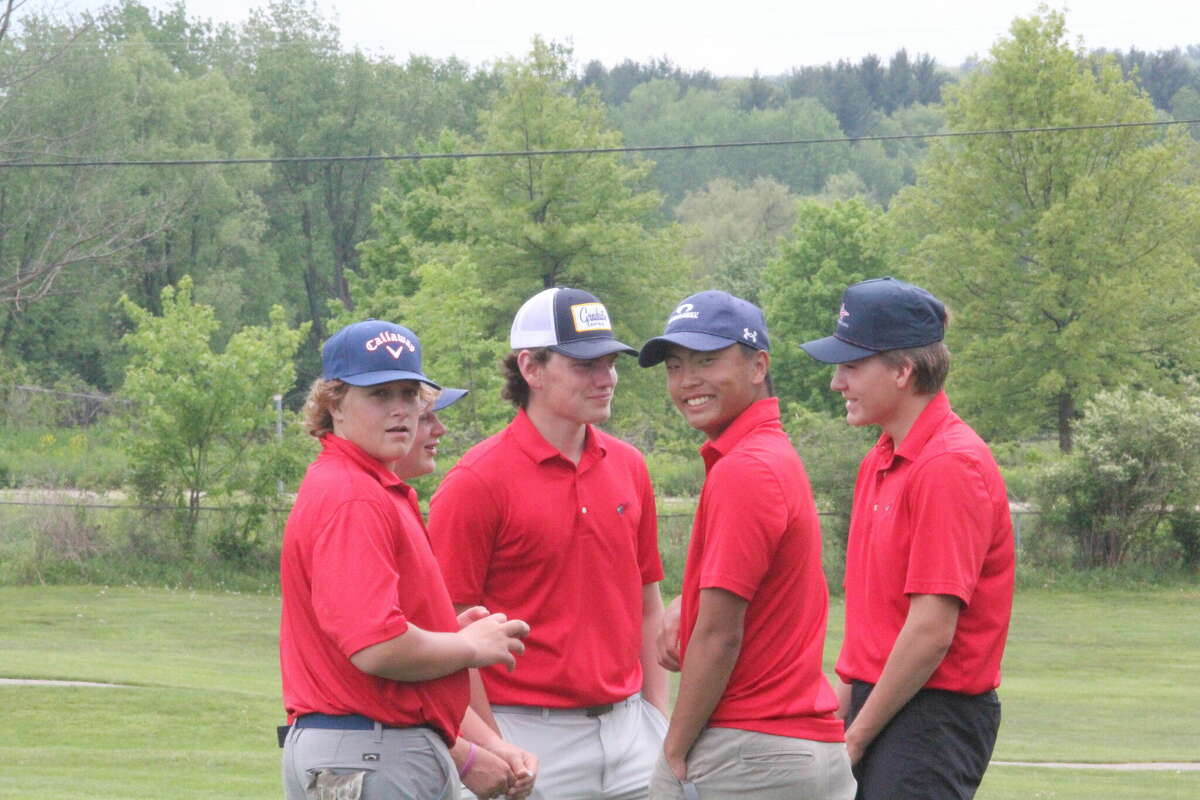 Big Rapids golfers discuss their fourth-place performance at Katke Golf Course in the Cardinal Invitational on Thursday.