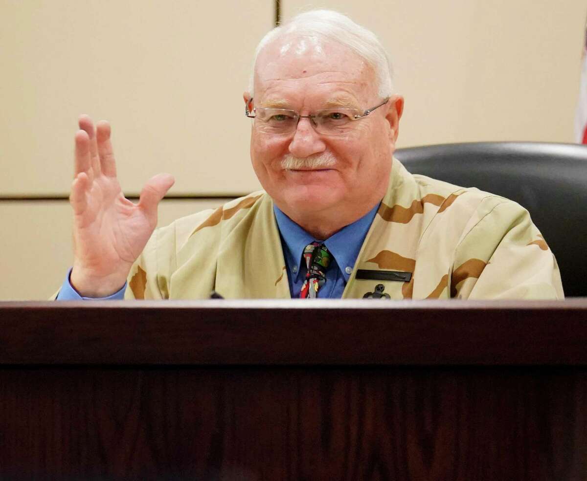County Court-at-Law Judge Wayne Christian presides over Veterans Treatment Court in 2017 in his trademark camouflage robe. (Darren Abate/For the Express-News)