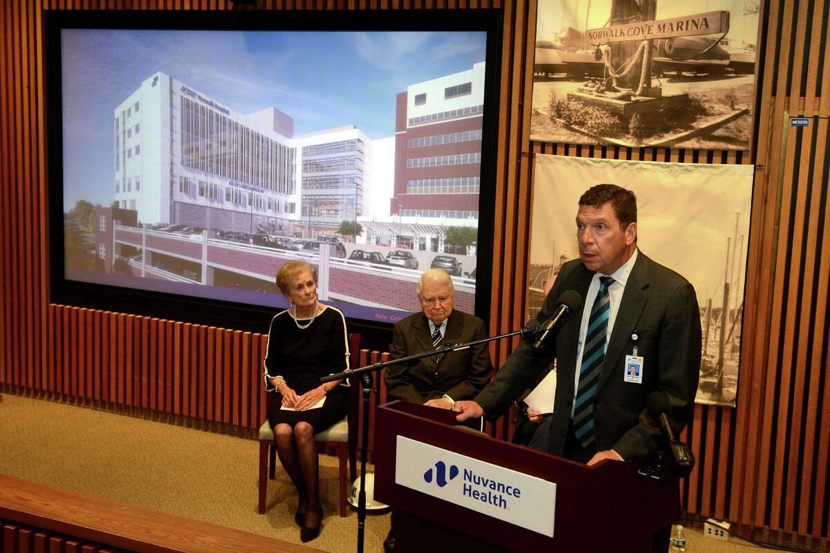 Dr. John Murphy, president and CEO of Nuvance Health, speaks during a ceremony at Norwalk Hospital May 11.