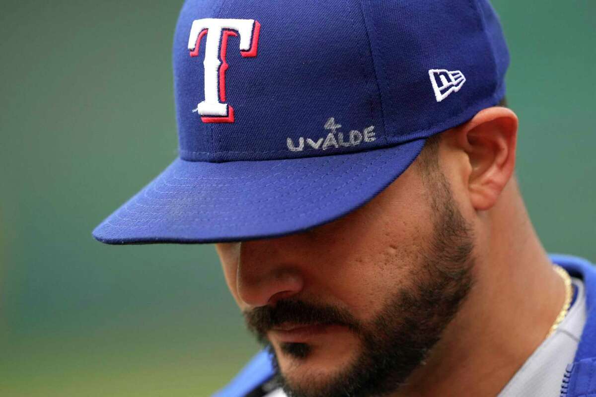 OAKLAND, CA - MAY 29: Texas Rangers catcher Jonah Heim (28) looks on during  a regular season game between the Oakland Athletics and Texas Rangers on  May 29, 2022, at RingCentral Coliseum