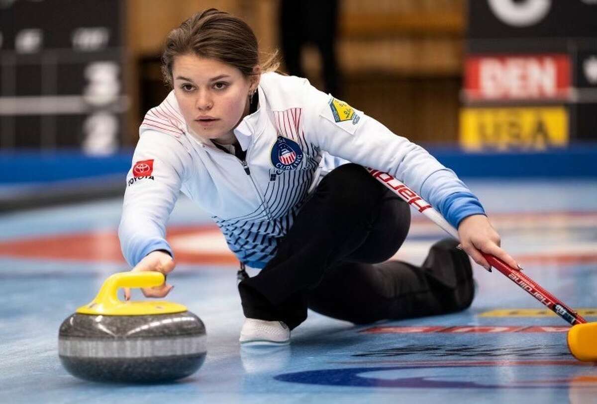 Delaney Strouse throws the stone during the World Junior Curling Championships, which were held May 15-22 in Sweden.