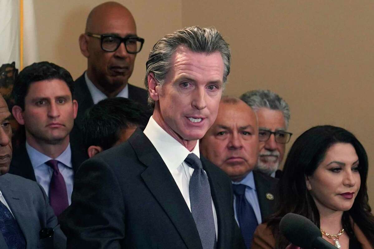 California Gov. Gavin Newsom discusses the mass shooting in Texas during a news conference in Sacramento last month.