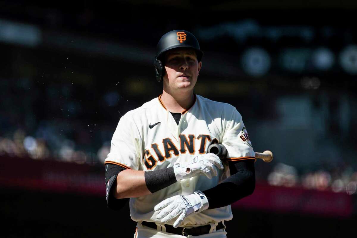 San Francisco Giants catcher Michael Papierski (70) prepares to bat against the San Diego Padres during the eighth inning of a baseball game in San Francisco, Sunday, May 22, 2022. (AP Photo/John Hefti)