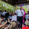 Candidate for Texas governor, Beto O'Rourke, speaks at a rally in Discovery Green, Friday, May 27, 2022, in Houston. The rally protests the presence of the NRA in Houston, Friday, May 27, 2022, days after the a school mass shooting in Uvalde.