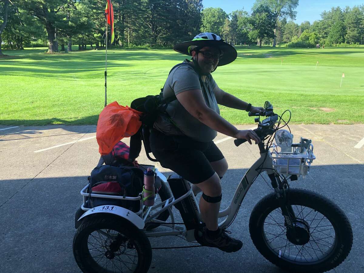 Darlene McGraw on the Caffeinator, in better times for cycling.