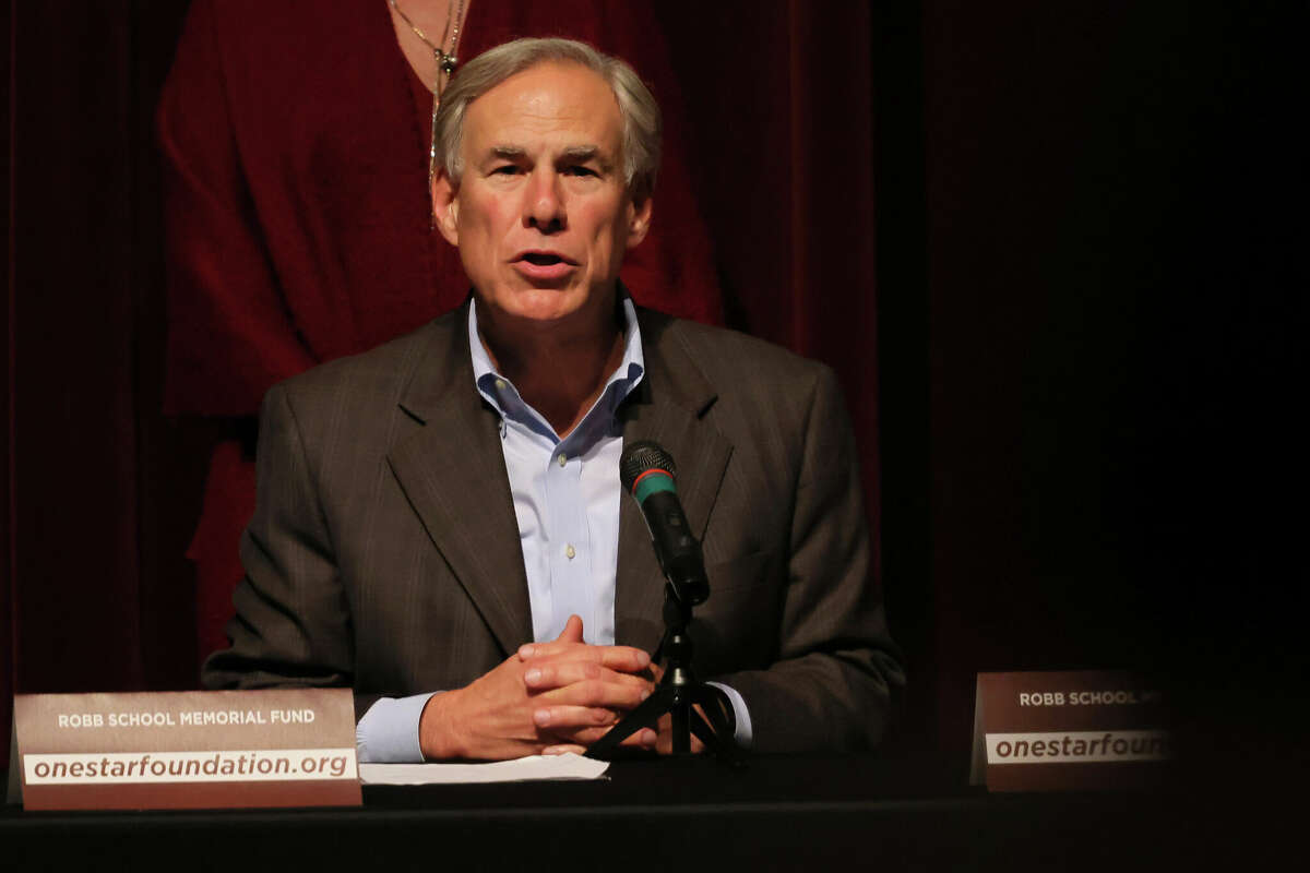 Governor Greg Abbott speaks during a press conference about the mass shooting at Uvalde High School on May 27, 2022 in Uvalde, Texas. Abbott held a press conference to give an update on the resources the state will be providing to everyone affected by Tuesday's mass shooting where 19 children and two adults were killed at Robb Elementary School. Abbott expressed his anger about being misled about law enforcement's response to the shooting. (Photo by Michael M. Santiago/Getty Images)