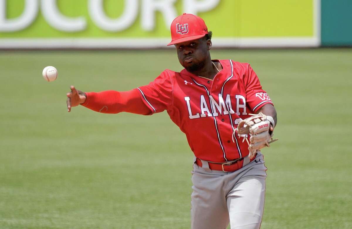 Lamar infielder Kirkland Banks throws the ball during the Cardinals 9-4 loss on Friday to Abilene Christian in Mesa, Arizona. 