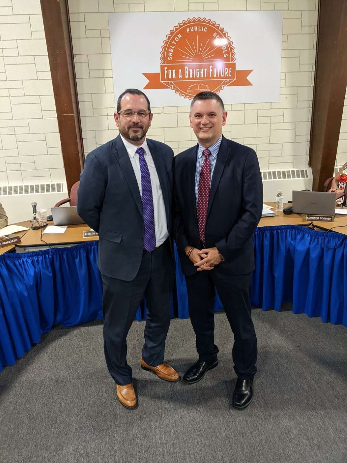 The Shelton Board of Education has approved the hiring of Donato Piselli as principal of Perry Hill School. Piselli, left, stands with Shelton Superintendent Ken Saranich.