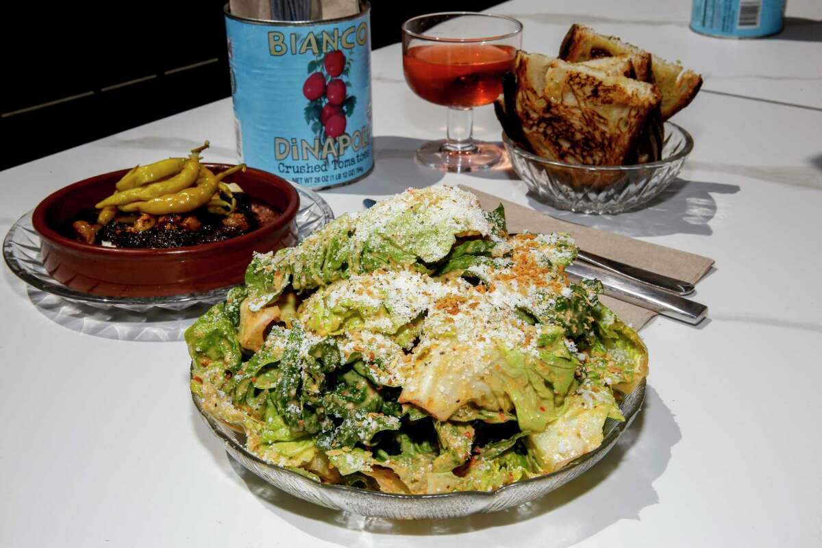 The spicy Caesar salad gets a hit of umami from Shared Cultures miso at Rose Pizzeria in Berkeley.