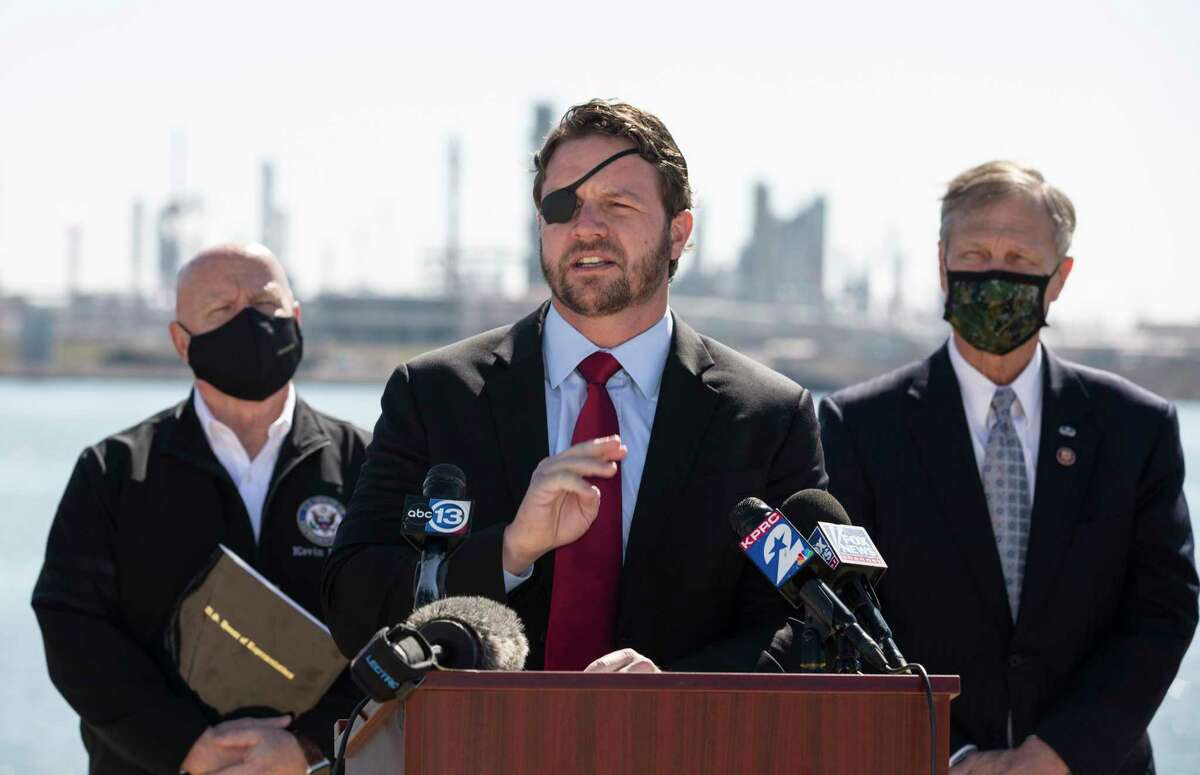 U.S. Representative Dan Crenshaw talks about the negative impact President Joe Biden’s energy policies a during press conferenceTuesday, Feb. 2, 2021, at Houston Ship Channel in Houston.