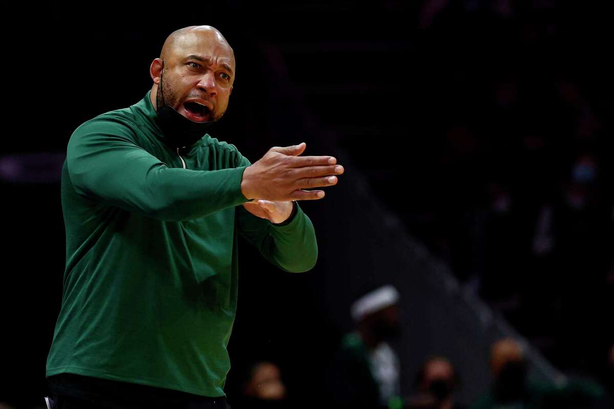 Acting head coach Darvin Ham of the Milwaukee Bucks reacts during the second half of the game against the Charlotte Hornets at Spectrum Center on Jan. 8, 2022, in Charlotte, North Carolina. Ham is one of three candidates left in the Los Angeles Lakers head coaching job search. He is also a candidate for head coach of the Hornets. (Jared C. Tilton/Getty Images/TNS)
