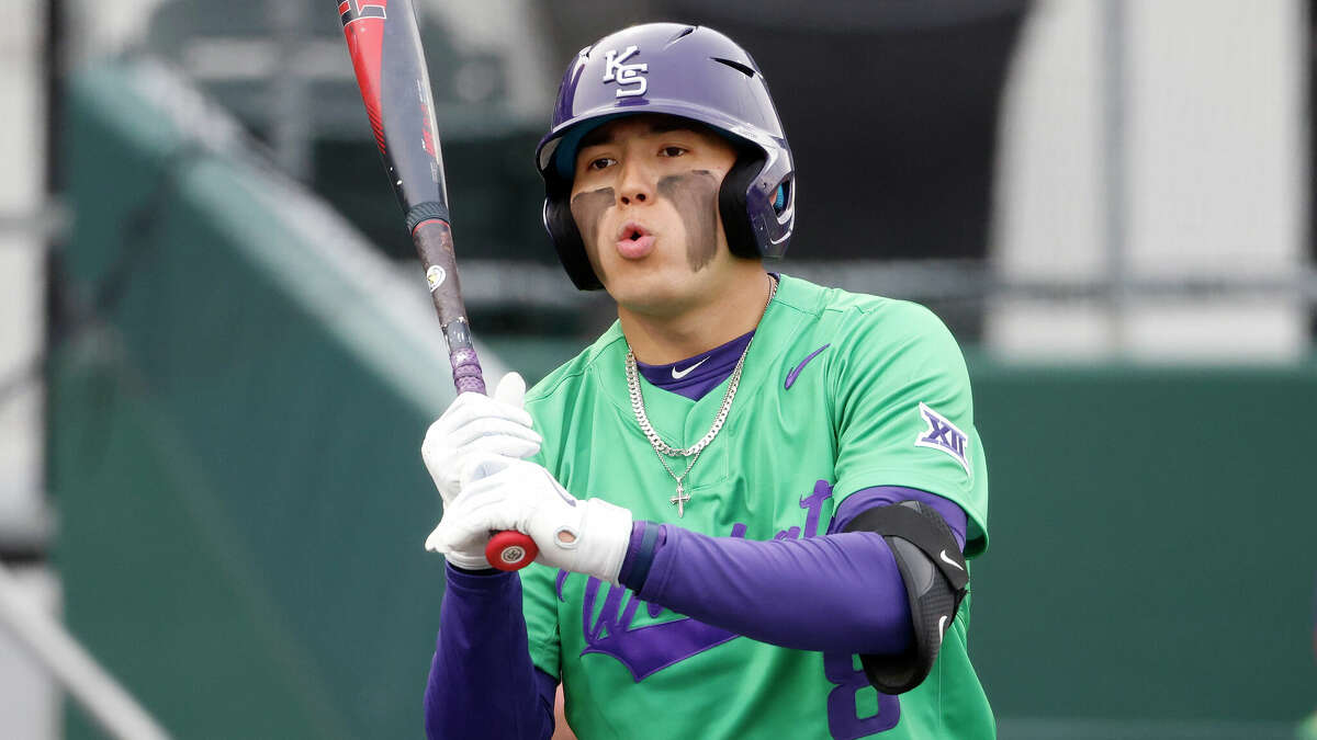 Kansas State's Cole Johnson during an NCAA college baseball game on Friday, March 18, 2022 in Manhattan, Kan. (AP Photo/Colin E. Braley)