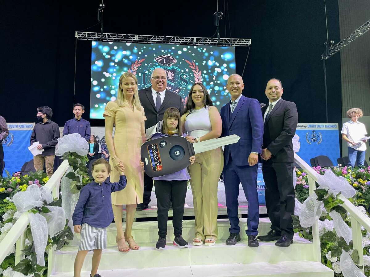 United High School's Cecilia Rodriguez won a 2022 Kia Soul in front of a live audience on May 27, 2022 at Sames Auto Arena before the United South High School graduation ceremony.