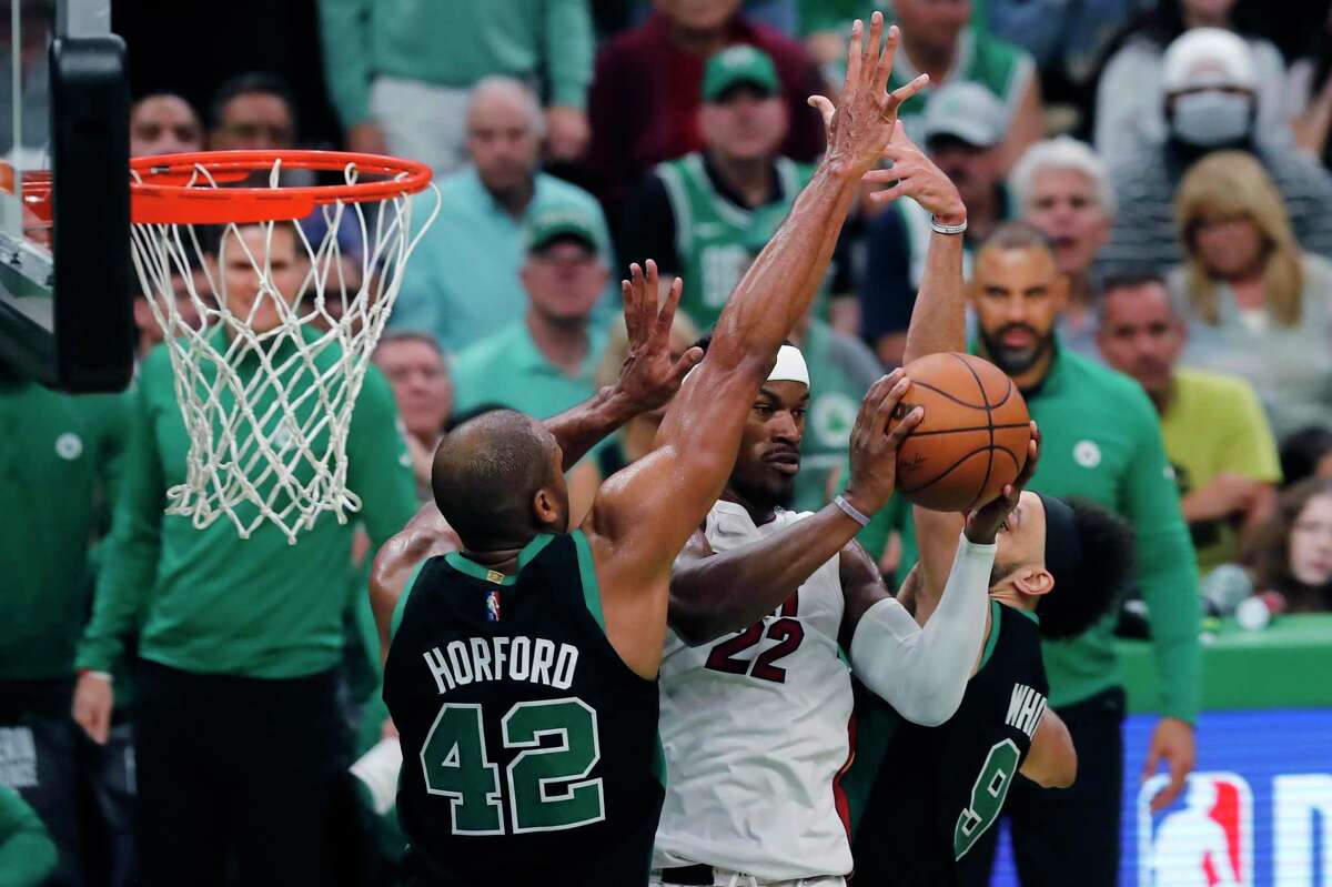 Al Horford and his Celtics teammates will face Jimmy Butler (22) and the Heat in Game 7 of the Eastern Conference finals at 5:30 p.m. Sunday, with the game being carried by ESPN. The winner will face the Warriors in the NBA Finals.