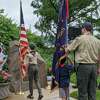 Members of Cub Scout Packs 20 and 23 present the colors as part of the Cos Cob VFW Post 10112’s annual Memorial Day ceremony on Saturday morning.