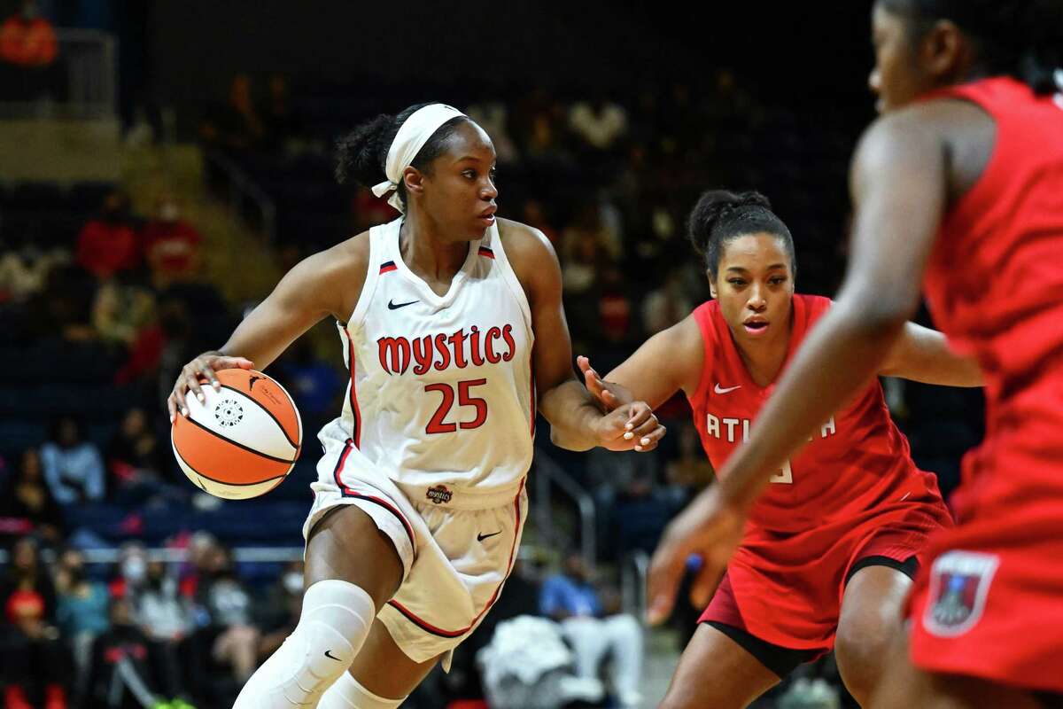 The Mystics' Kennedy Burke, pictured in a game against Atlanta earlier this month, had 13 points in Saturday's loss to Connecticut.