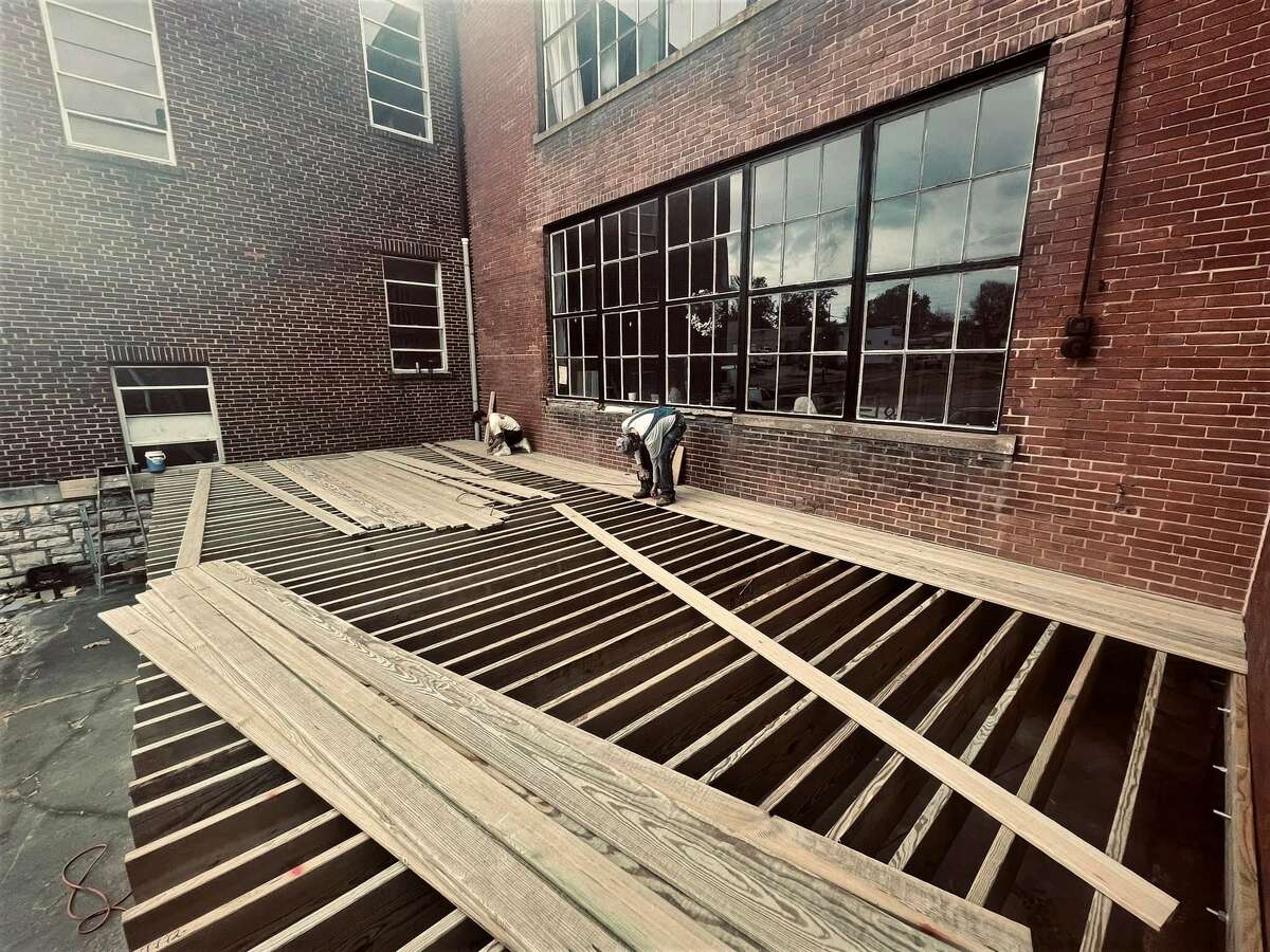 Maeva's Coffee's new deck while under construction at the Milton Schoolhouse, 1320 Milton Road, in Alton. The deck is part of Maeva’s Coffee's expansion which will have a grand opening of its new outdoor deck from 11 a.m.- 2 p.m. Saturday, June 4. 