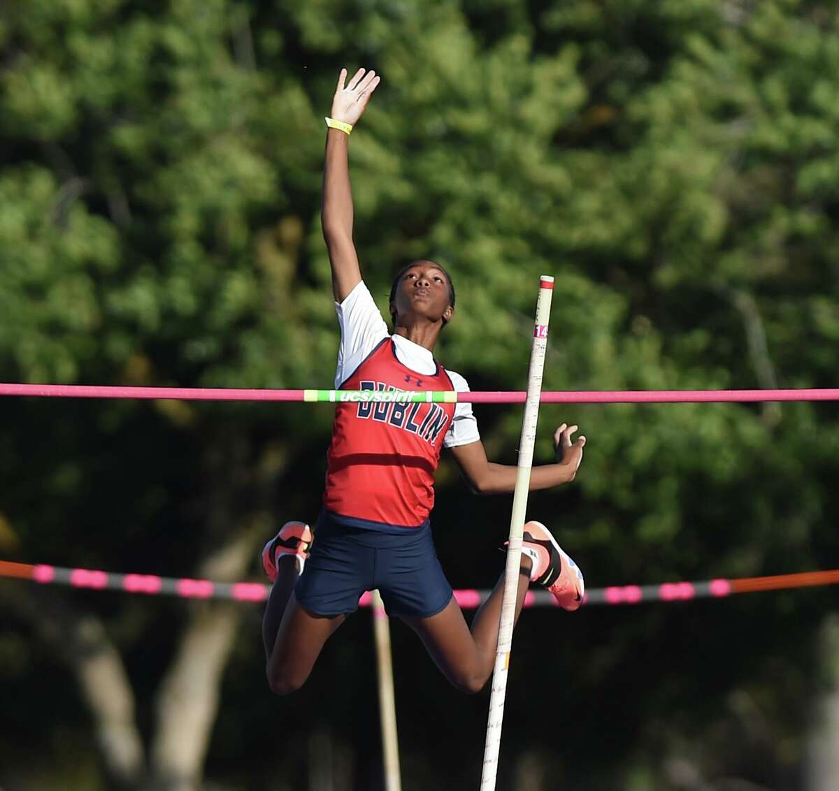 Dublin sophomore Jathiyah Muhammad won the girls state pole vault championship with a mark of 13 feet, 9 inches.