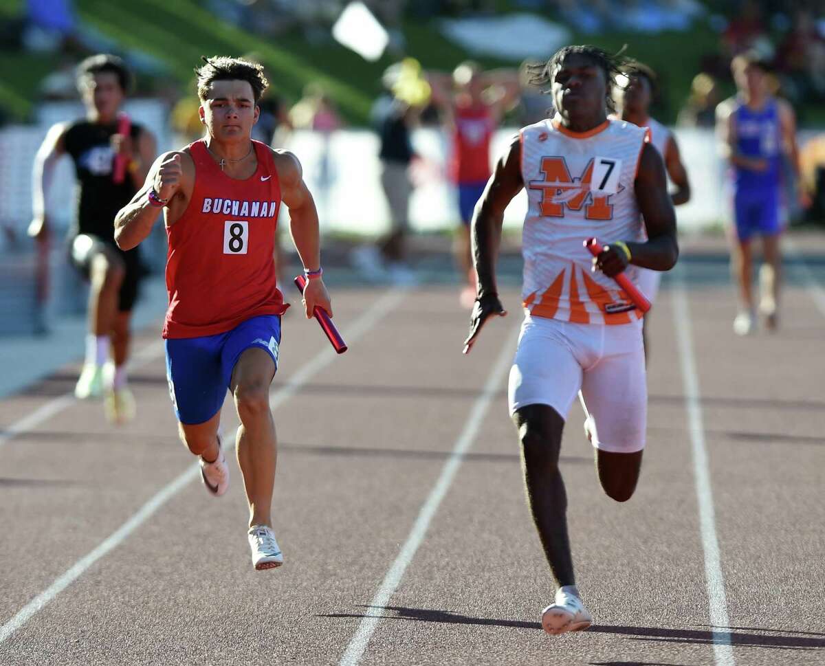Trey Hammork, right, ran the anchor leg for McClymonds-Oakland, which finished third in the state 4x100 relay final.