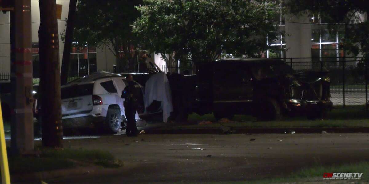 Police investigate a crash that left two people dead May 29, 2022, at Fairbanks North Houston Road and Fallbrook Drive.