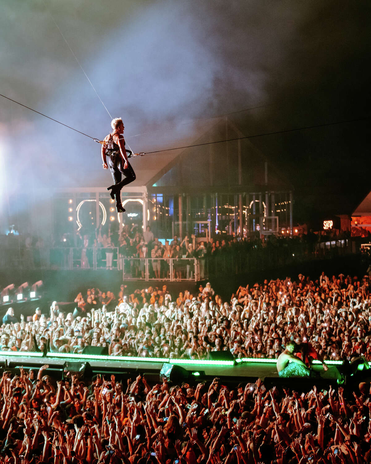 Pink performs midair during BottleRock on May 29, 2022 in Napa, California.