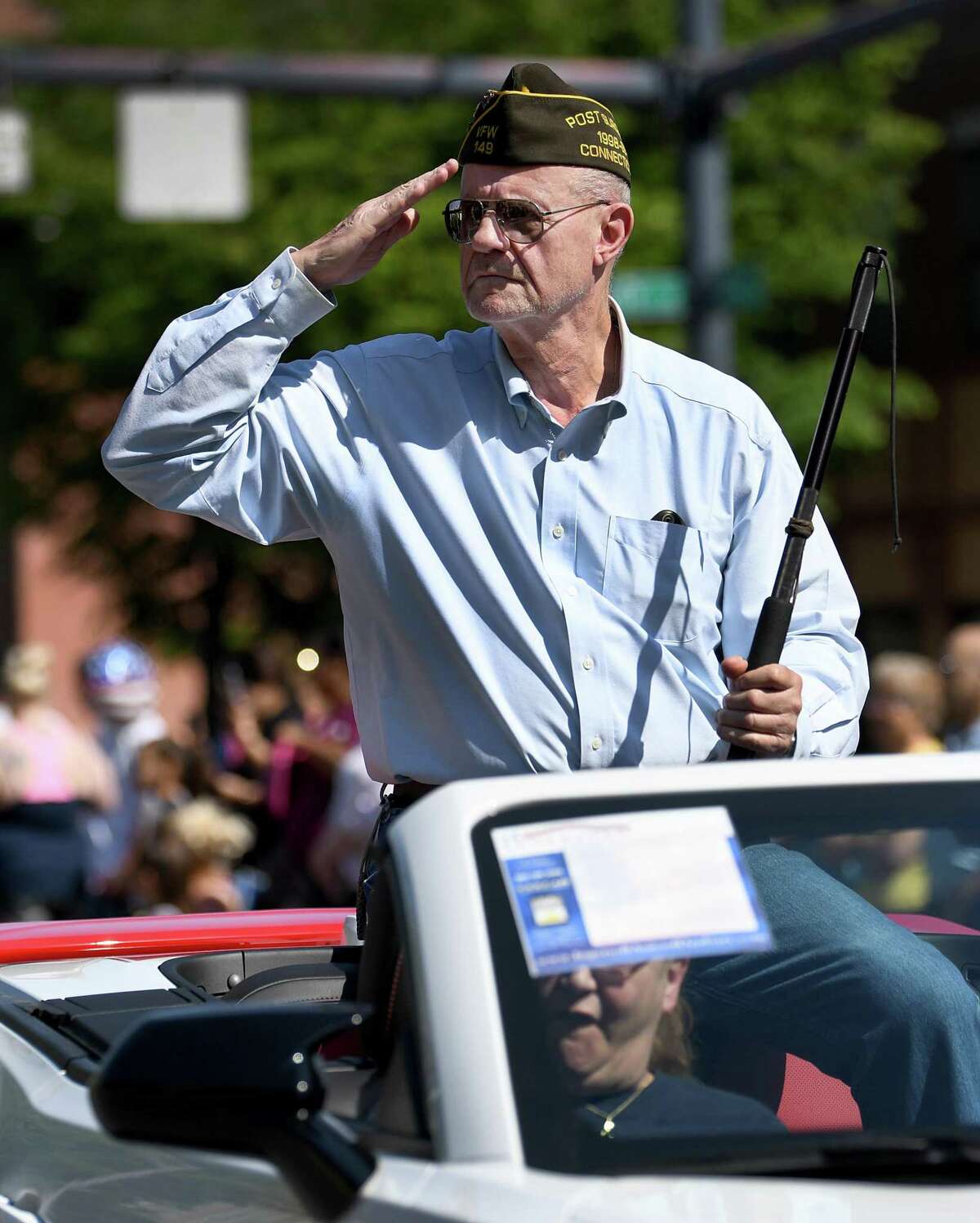 Vietnam Veteran Wayne Dengler, with Danbury VFW Post 149, salutes during Danbury's Memorial Day Parade Monday, May 30, 2022.