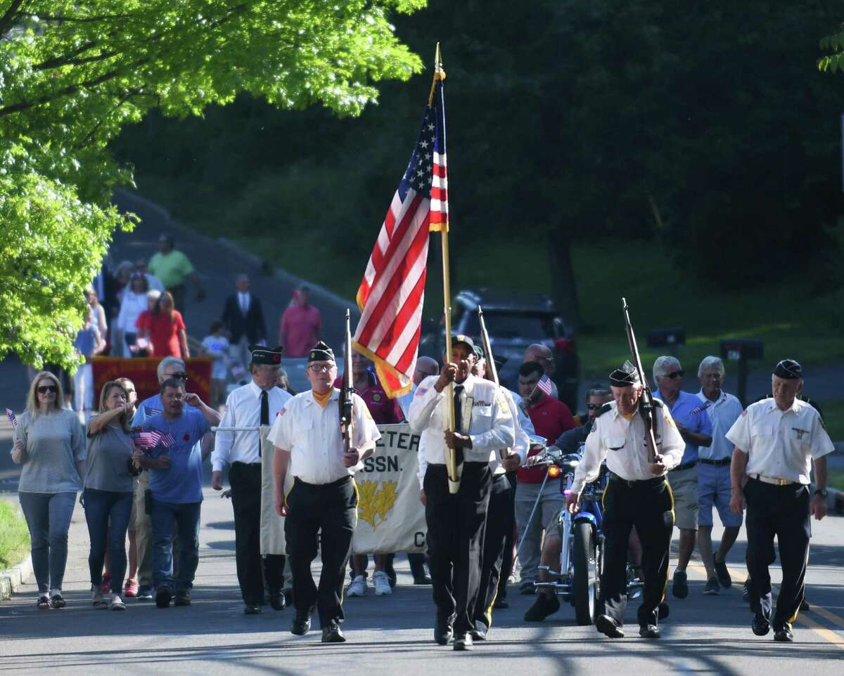 Byram veterans lead the way in the Memorial Day Parade in the Glenville section of Greenwich on Sunday. Presented by the Ninth District Veterans Association and the Glenville Volunteer Fire Company, the parade and ceremony honored the veterans' lives lost in battle.