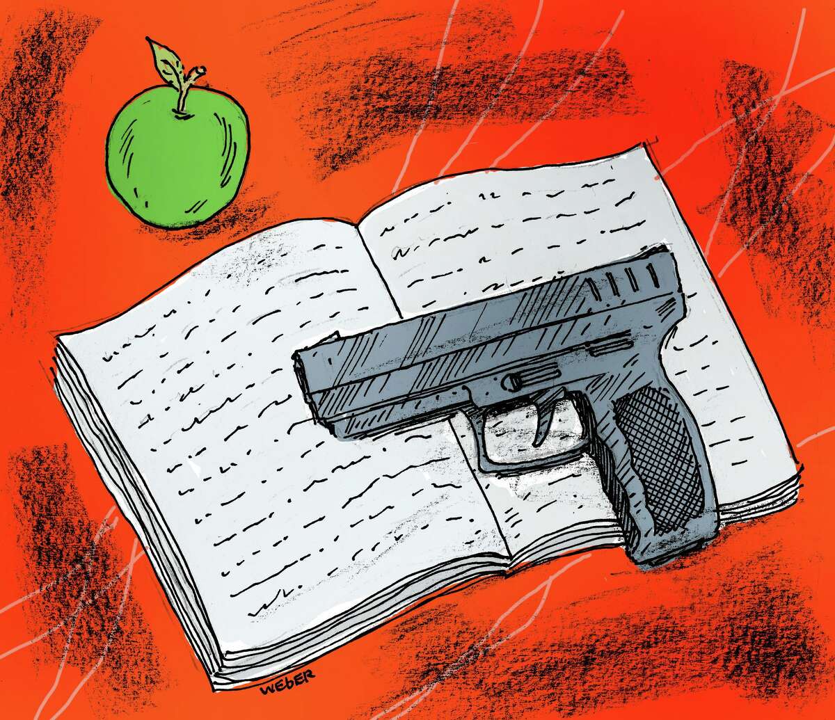 Illustration about teachers using guns.